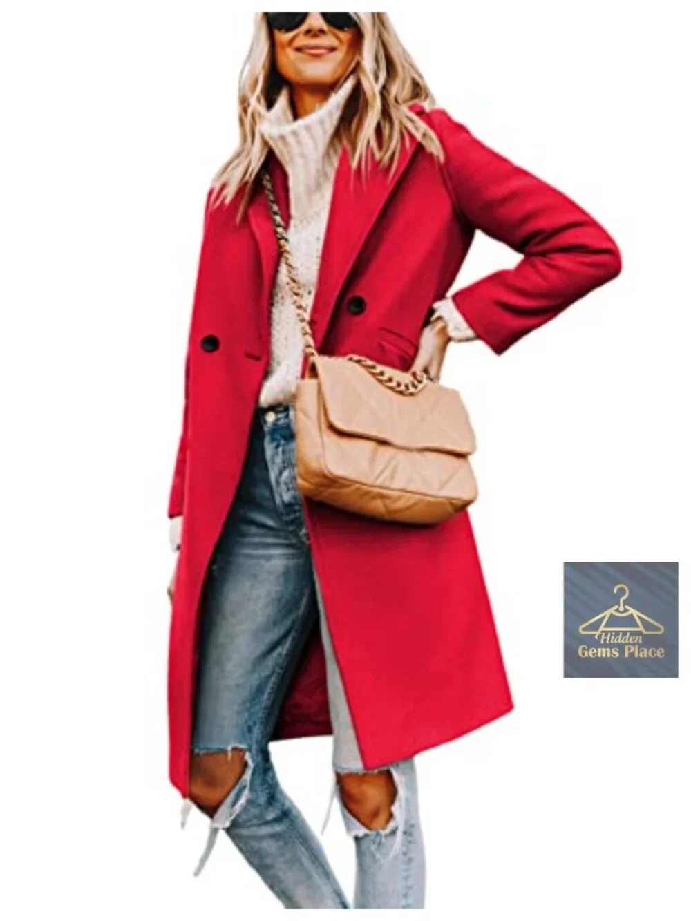 Women's Wool Peacoat Double-Breasted Notch Lapel Long Sleeve Winter Coat